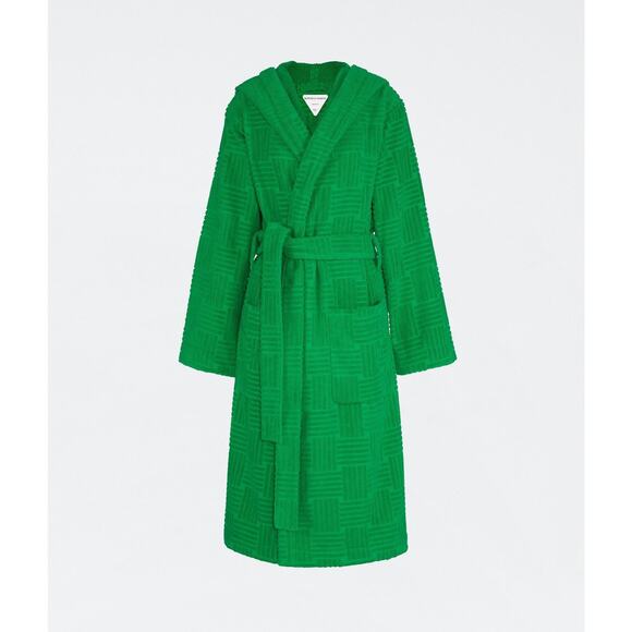 $750 Grass Green Intreccio Pattern Cotton Bathrobe - Picture 1 of 16
